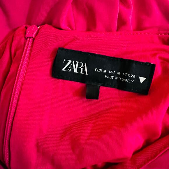Zara Ruched Sleeveless Midi Dress Size M Medium Pink - Picture 5 of 8